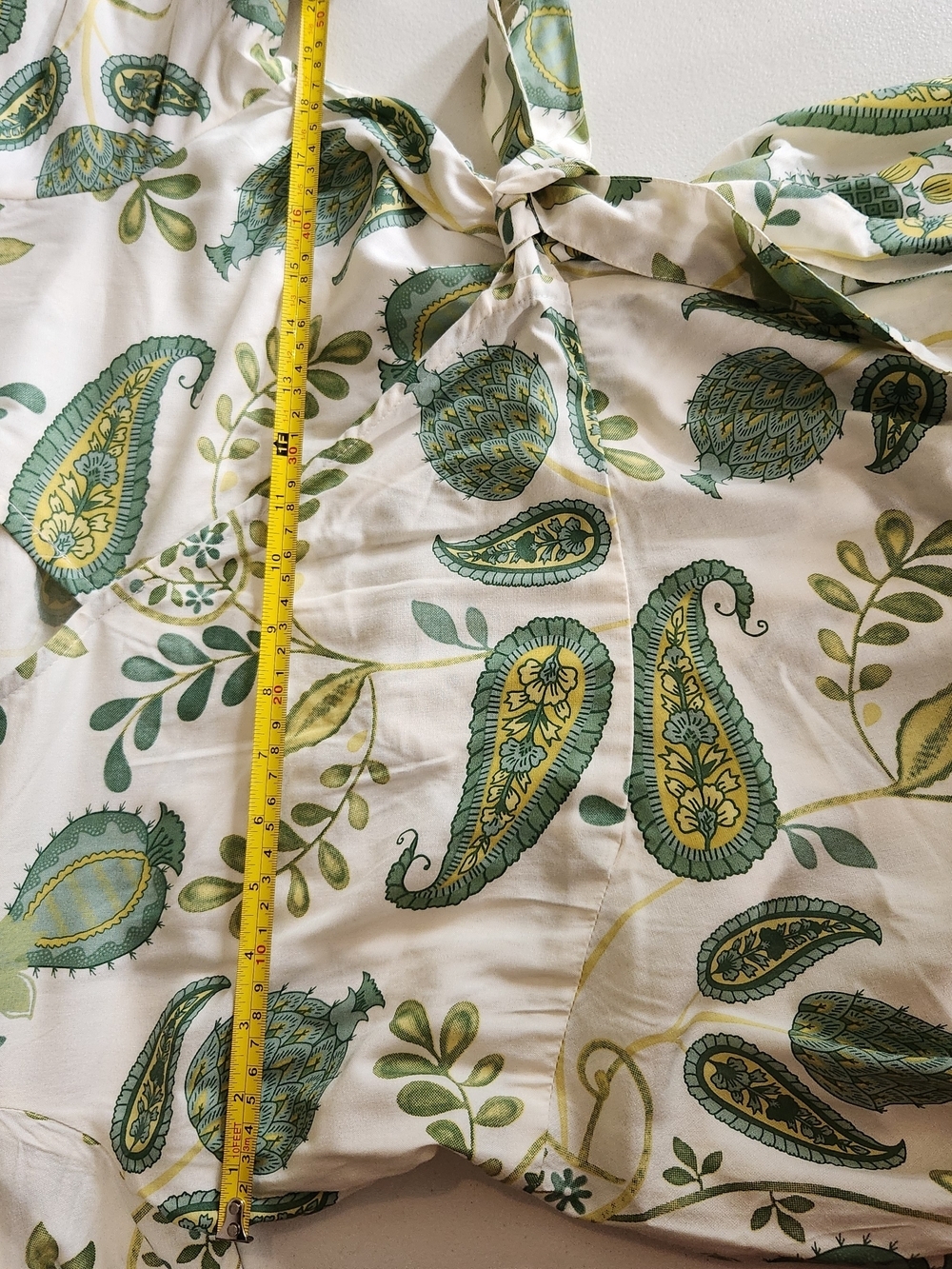 Bombay White Maxi Wrap Dress with Green Paisley and Leaf Print - Picture 11 of 13